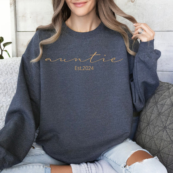 Custom Auntie Est. Date Sweatshirt - Embroidered Gift for Auntie, Personalized Mother's Day Present, ES018 - US Custom Shirt