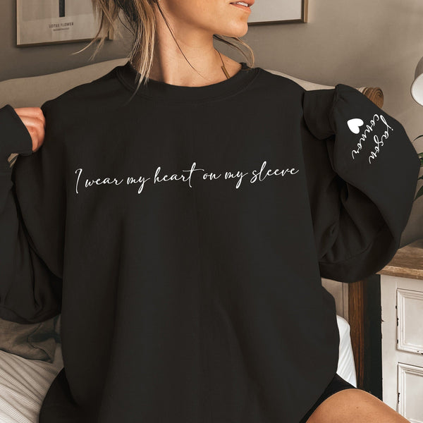 Custom Embroidered Mom Sweatshirt, Personalized Mother's Day Gift, I Wear My Heart On My Sleeve, ES012 - US Custom Shirt