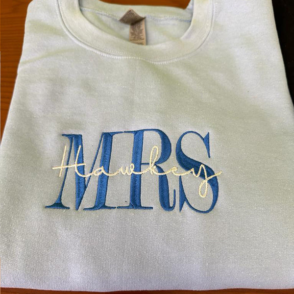 Custom Last Name Sweatshirts, Mr. and Mrs. Matching Couple Sweatshirt Set, Embroidered Personalized Anniversary Gift, ES021 - US Custom Shirt