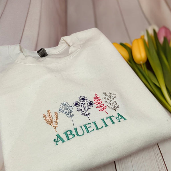 Custom Vintage Sweatshirt with Simple Name and Beautiful Floral Embroidery, ES026 - US Custom Shirt