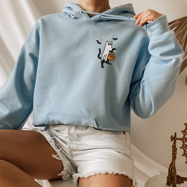 Embroidery Cute Scary Cat Sweatshirt - Stay cozy and chic with this hauntingly adorable hoodie, ES004 - US Custom Shirt