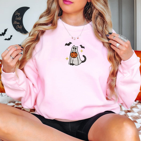 Embroidery Spooky Cats Halloween Sweatshirt - Perfect for Halloween Cat Lovers, ES003 - US Custom Shirt