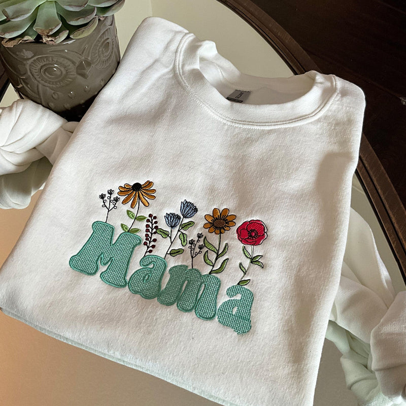 Floral Mama Embroidered Adult Sweatshirt, Show Your Love for Mommy with This Gorgeous Gift, ES029 - US Custom Shirt
