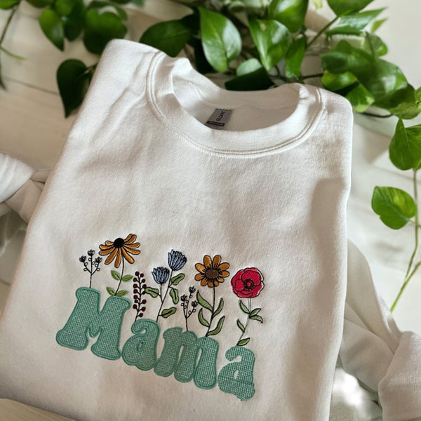 Floral Mama Embroidered Adult Sweatshirt, Show Your Love for Mommy with This Gorgeous Gift, ES029 - US Custom Shirt