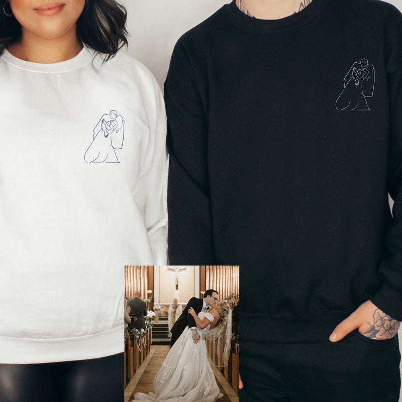 Wedding Anniversary Valentines Day Gift, Custom Embroidered Sweatshirt with Personalized Couple Portrait, ES007 - US Custom Shirt