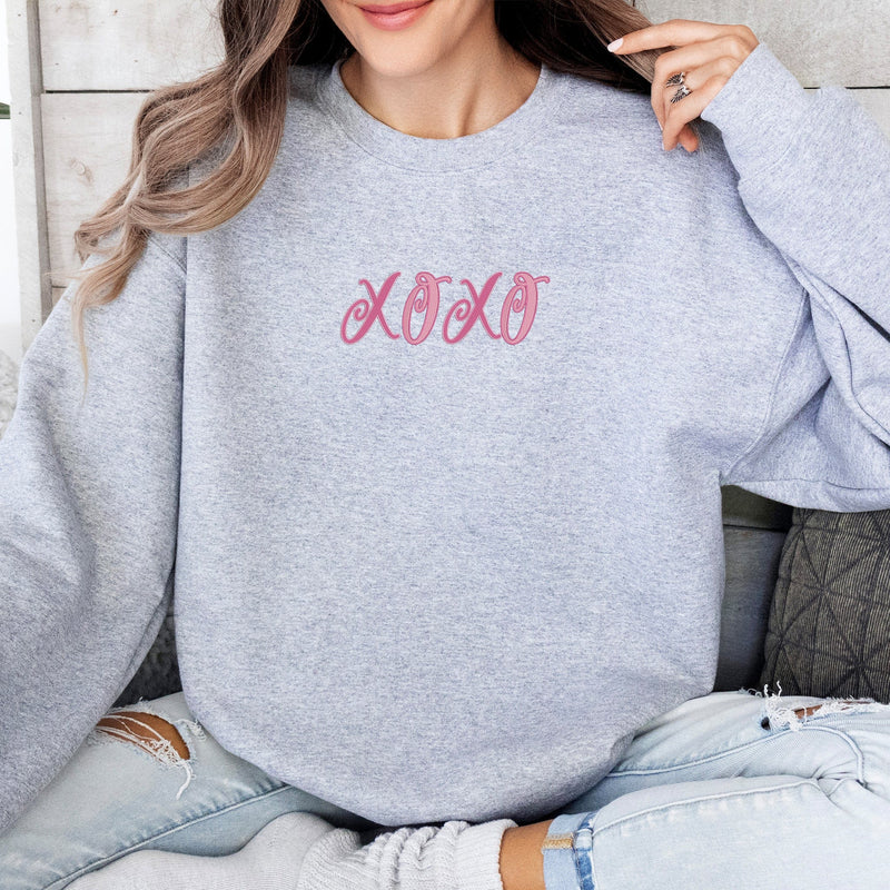 XOXO Embroidered Comfy Valentine Crewneck Sweater, Perfect Valentine's Day GiftazsDF for Her or Teachers, ES022 - US Custom Shirt