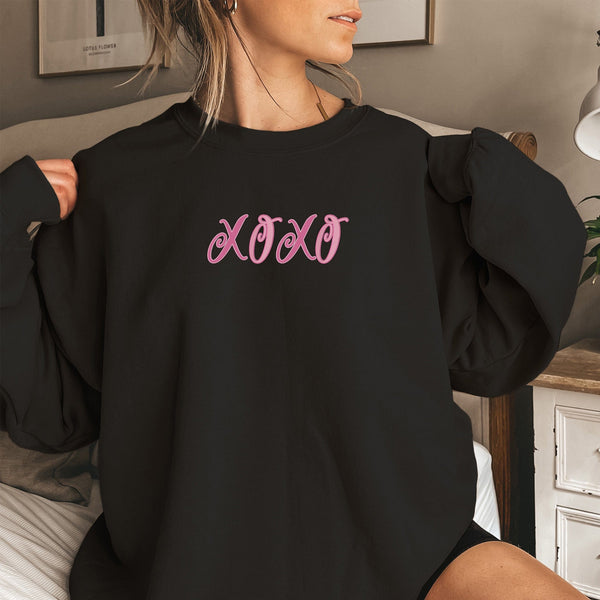 XOXO Embroidered Comfy Valentine Crewneck Sweater, Perfect Valentine's Day GiftazsDF for Her or Teachers, ES022 - US Custom Shirt